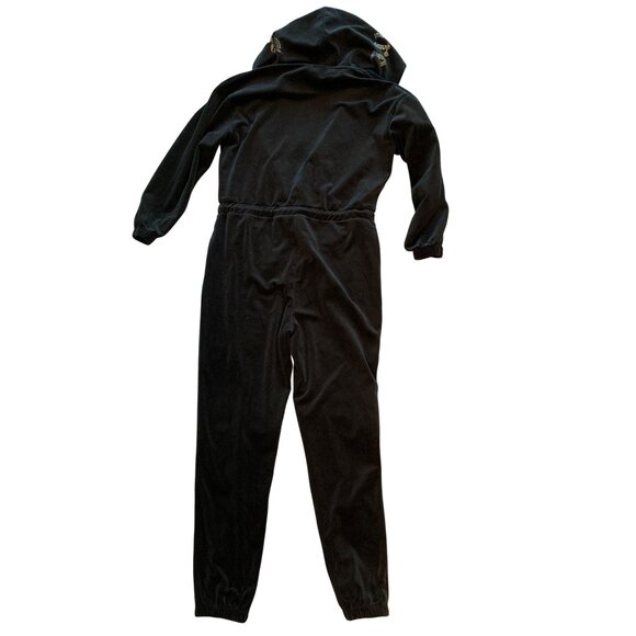 Juicy Couture L Black Velour Hooded Jumpsuit Drawstring Zipper Closure 8237 - Picture 8 of 13